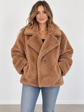 Boutique Designer Magyann Camel Teddy Bear Coat Jacket Size Medium Premier Blend